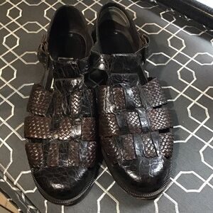 Cole Haan Black and Brown Woven Leather Sandals